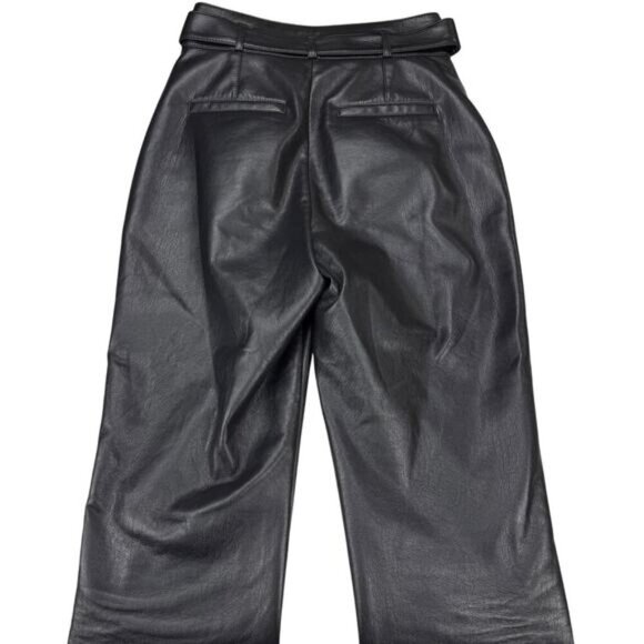 BABATON Aritzia Belted Tie-Front Vegan Leather Pants Sz 0 Black - Picture 6 of 6
